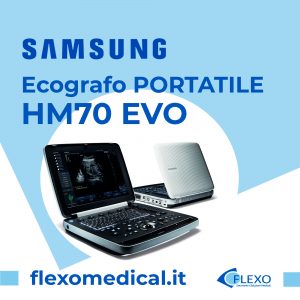 Ecografo Portatile Samsung HM70 EVO con display che mostra un'immagine ecografica ad alta risoluzione